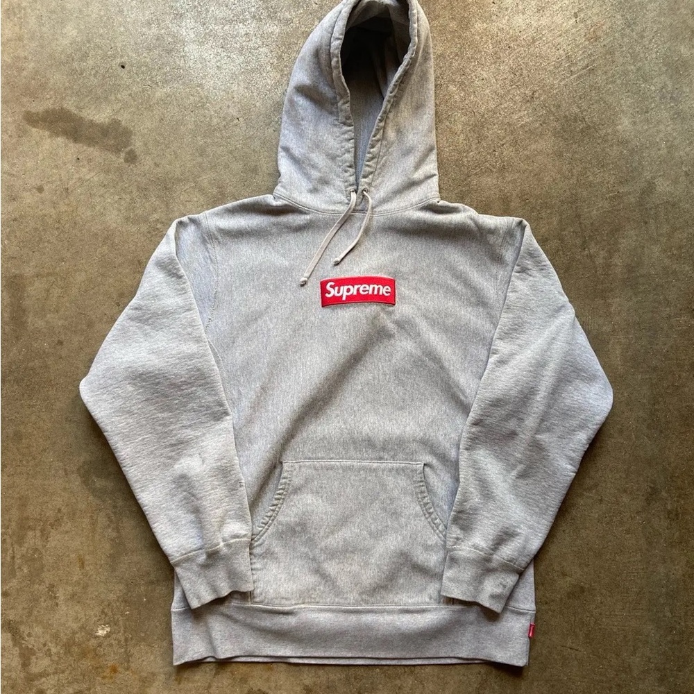 2012 Supreme Light Gray Hoodie with Red Logo